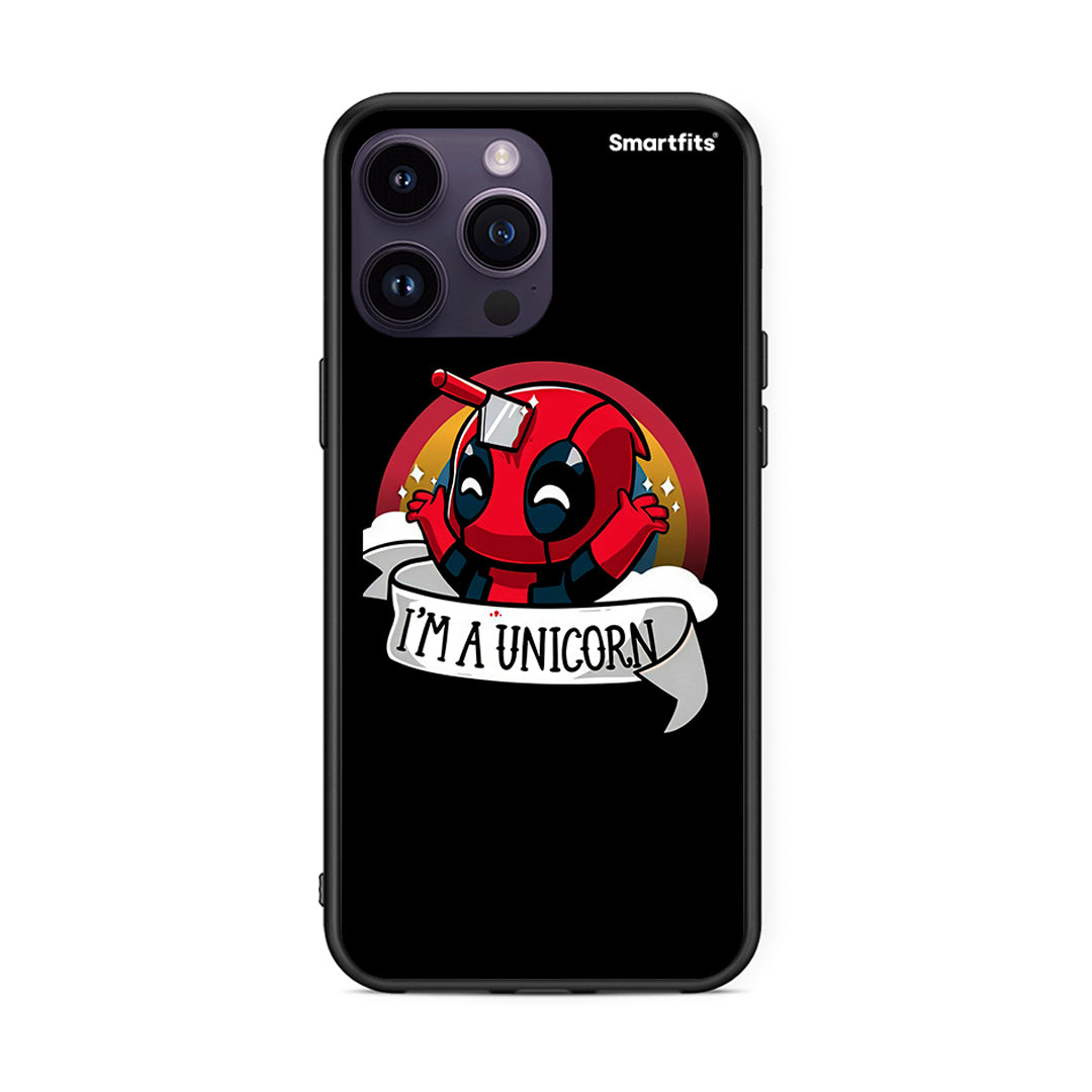 iPhone 15 Pro Unicorn Deadpool θήκη από τη Smartfits με σχέδιο στο πίσω μέρος και μαύρο περίβλημα | Smartphone case with colorful back and black bezels by Smartfits