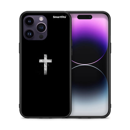 Θήκη iPhone 14 Pro White Cross από τη Smartfits με σχέδιο στο πίσω μέρος και μαύρο περίβλημα | iPhone 14 Pro White Cross case with colorful back and black bezels