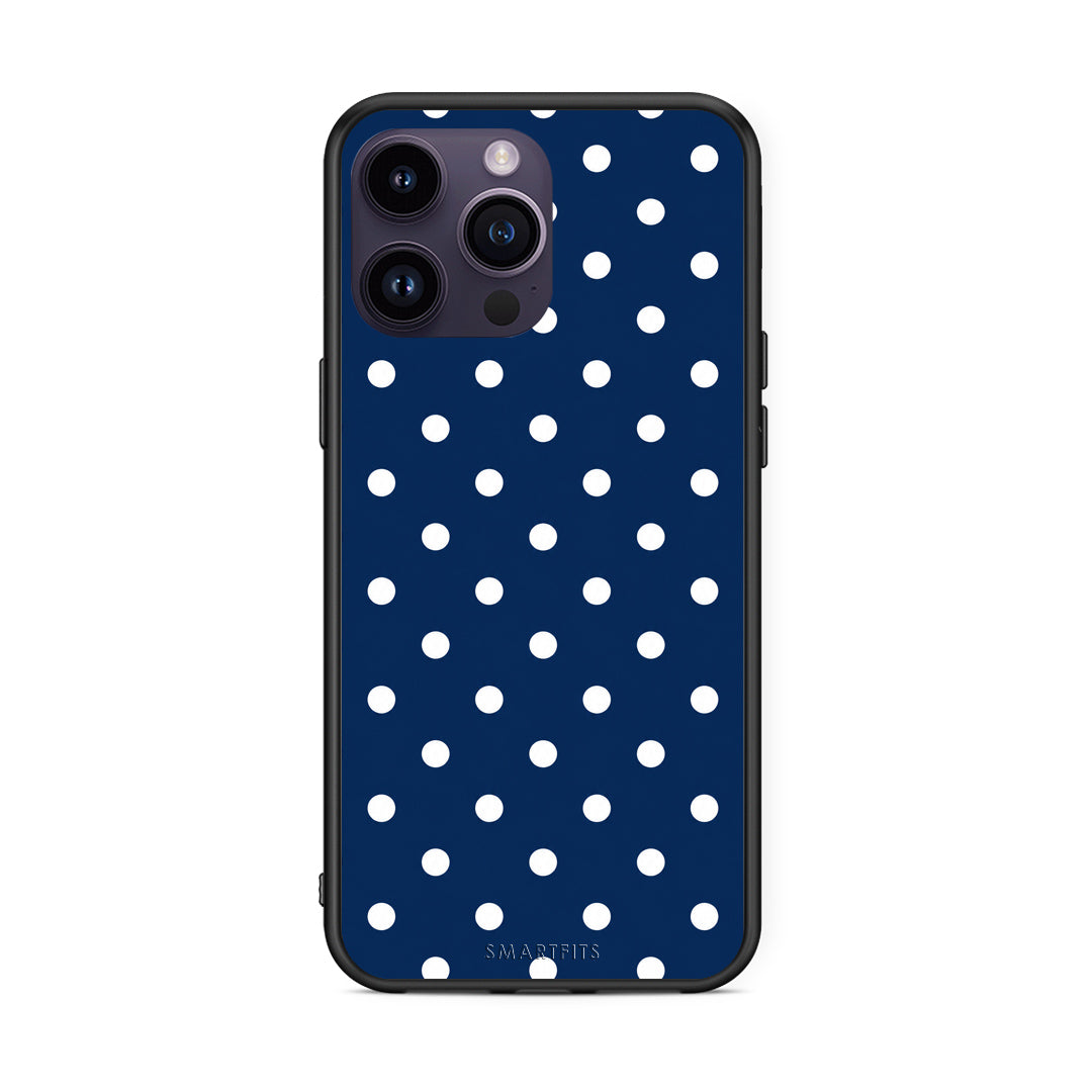Θήκη iPhone 14 Pro White Small Polka Dots on Navy από τη Smartfits με σχέδιο στο πίσω μέρος και μαύρο περίβλημα | iPhone 14 Pro White Small Polka Dots on Navy case with colorful back and black bezels
