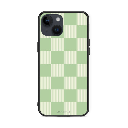 Θήκη iPhone 15 Sage and Cream Striped Checks από τη Smartfits με σχέδιο στο πίσω μέρος και μαύρο περίβλημα | iPhone 15 Sage and Cream Striped Checks case with colorful back and black bezels