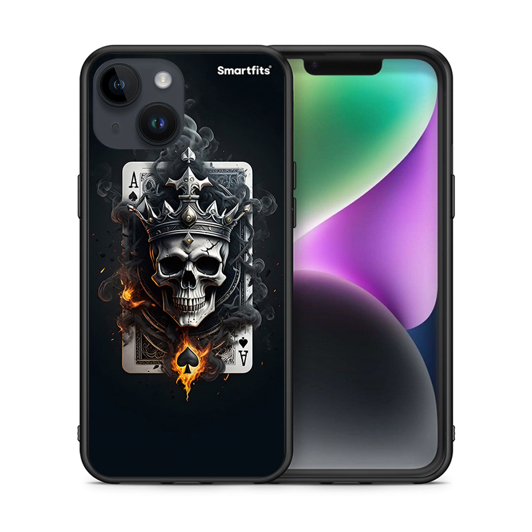 Θήκη iPhone 15 Skull King Ace από τη Smartfits με σχέδιο στο πίσω μέρος και μαύρο περίβλημα | iPhone 15 Skull King Ace case with colorful back and black bezels