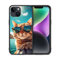 Thumbnail for Θήκη iPhone 14 Summer Cat από τη Smartfits με σχέδιο στο πίσω μέρος και μαύρο περίβλημα | iPhone 14 Summer Cat case with colorful back and black bezels