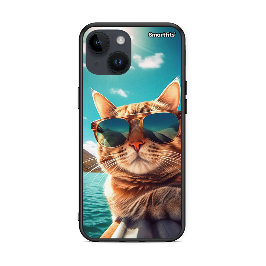 iPhone 15 Summer Cat θήκη από τη Smartfits με σχέδιο στο πίσω μέρος και μαύρο περίβλημα | Smartphone case with colorful back and black bezels by Smartfits