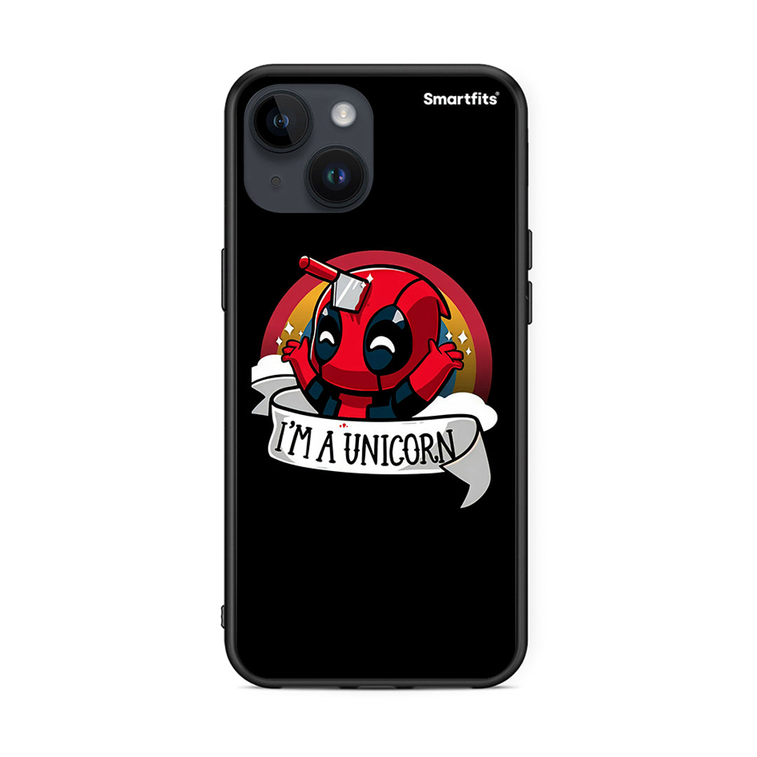 iPhone 15 Unicorn Deadpool θήκη από τη Smartfits με σχέδιο στο πίσω μέρος και μαύρο περίβλημα | Smartphone case with colorful back and black bezels by Smartfits