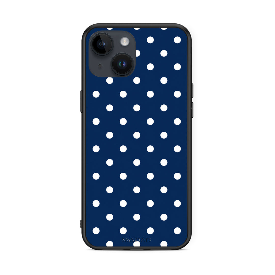 Θήκη iPhone 15 White Small Polka Dots on Navy από τη Smartfits με σχέδιο στο πίσω μέρος και μαύρο περίβλημα | iPhone 15 White Small Polka Dots on Navy case with colorful back and black bezels