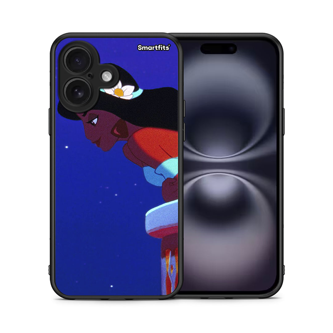 Θήκη iPhone 16 Alladin And Jasmine Love 2 από τη Smartfits με σχέδιο στο πίσω μέρος και μαύρο περίβλημα | iPhone 16 Alladin And Jasmine Love 2 case with colorful back and black bezels