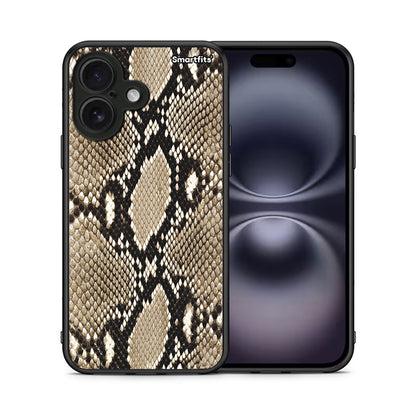 Θήκη iPhone 16 Fashion Snake Animal από τη Smartfits με σχέδιο στο πίσω μέρος και μαύρο περίβλημα | iPhone 16 Fashion Snake Animal case with colorful back and black bezels