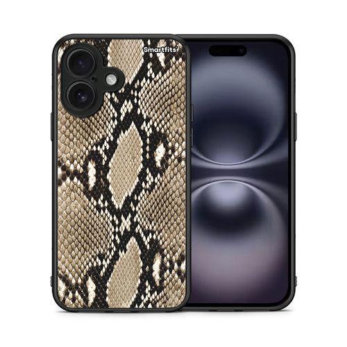 Θήκη iPhone 16 Fashion Snake Animal από τη Smartfits με σχέδιο στο πίσω μέρος και μαύρο περίβλημα | iPhone 16 Fashion Snake Animal case with colorful back and black bezels
