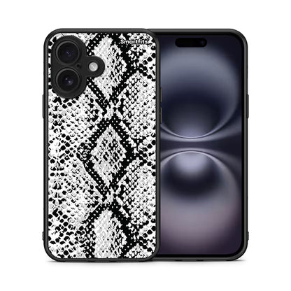 Θήκη iPhone 16 White Snake Animal από τη Smartfits με σχέδιο στο πίσω μέρος και μαύρο περίβλημα | iPhone 16 White Snake Animal case with colorful back and black bezels