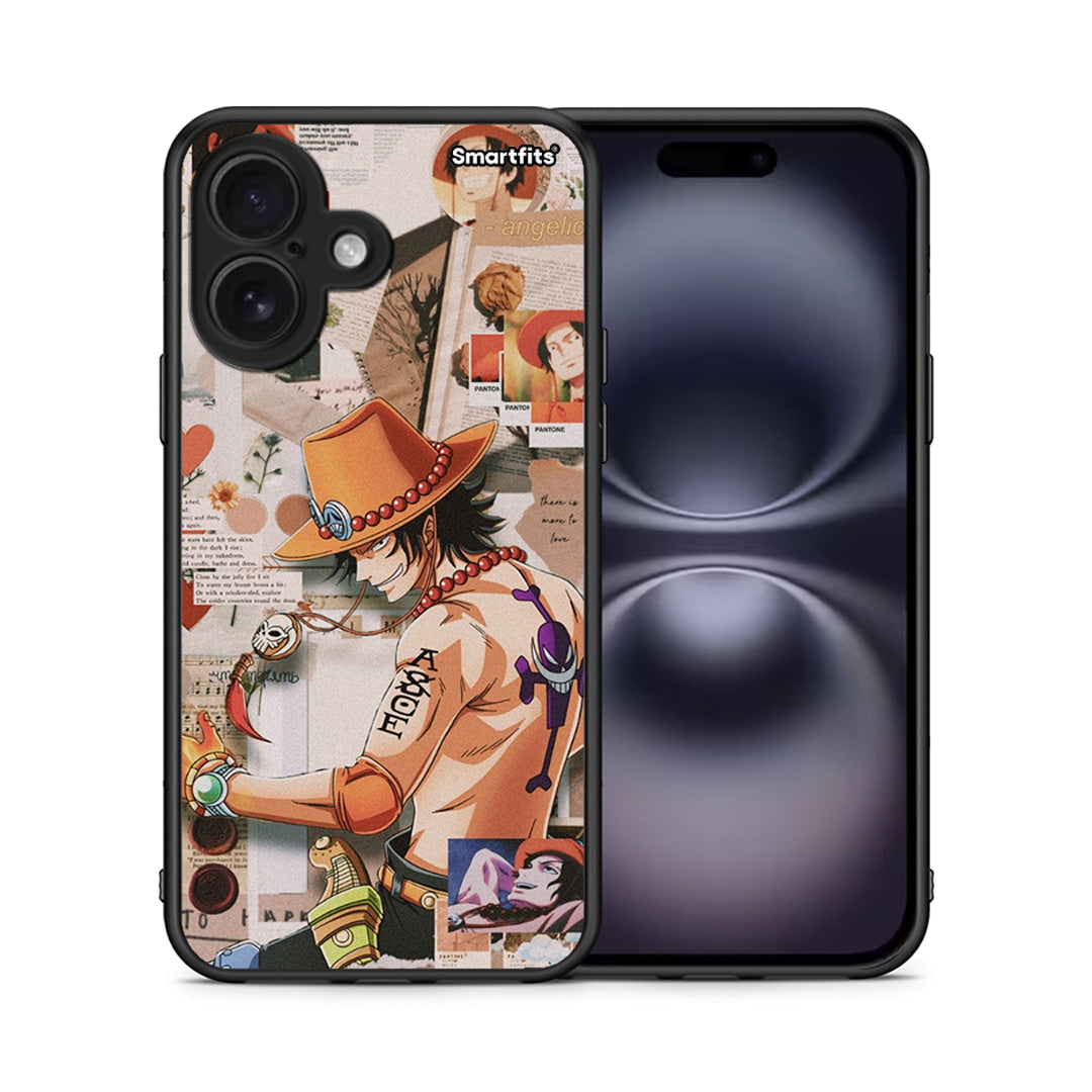 Θήκη iPhone 16 Anime Collage από τη Smartfits με σχέδιο στο πίσω μέρος και μαύρο περίβλημα | iPhone 16 Anime Collage case with colorful back and black bezels