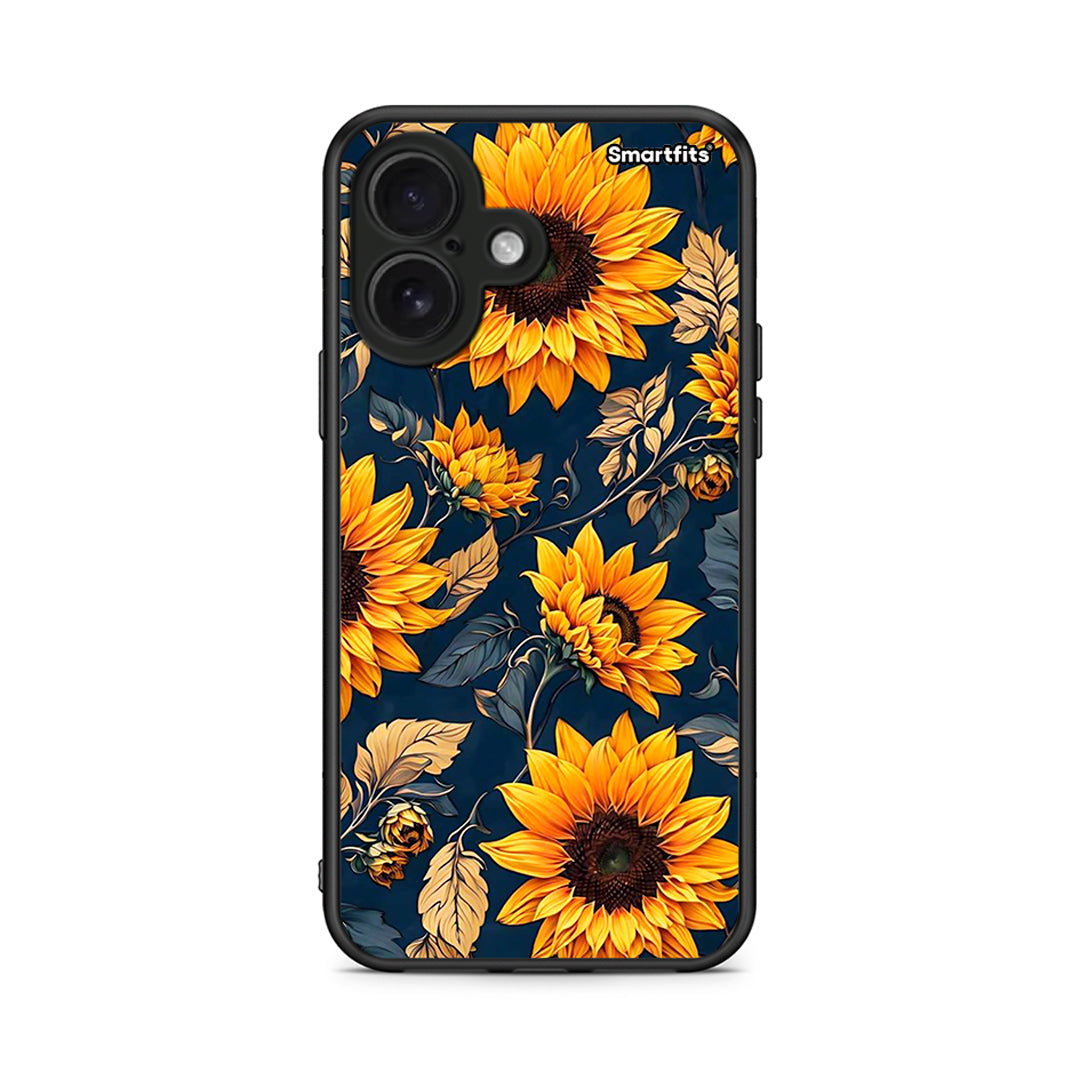 iPhone 16 Autumn Sunflowers Θήκη από τη Smartfits με σχέδιο στο πίσω μέρος και μαύρο περίβλημα | Smartphone case with colorful back and black bezels by Smartfits