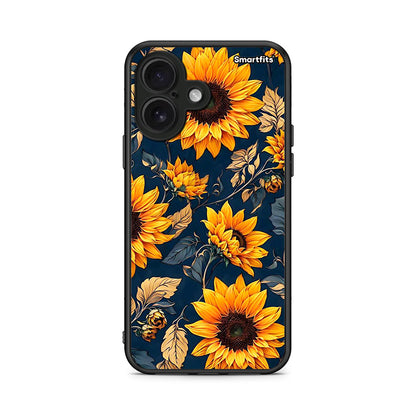 iPhone 16 Autumn Sunflowers Θήκη από τη Smartfits με σχέδιο στο πίσω μέρος και μαύρο περίβλημα | Smartphone case with colorful back and black bezels by Smartfits
