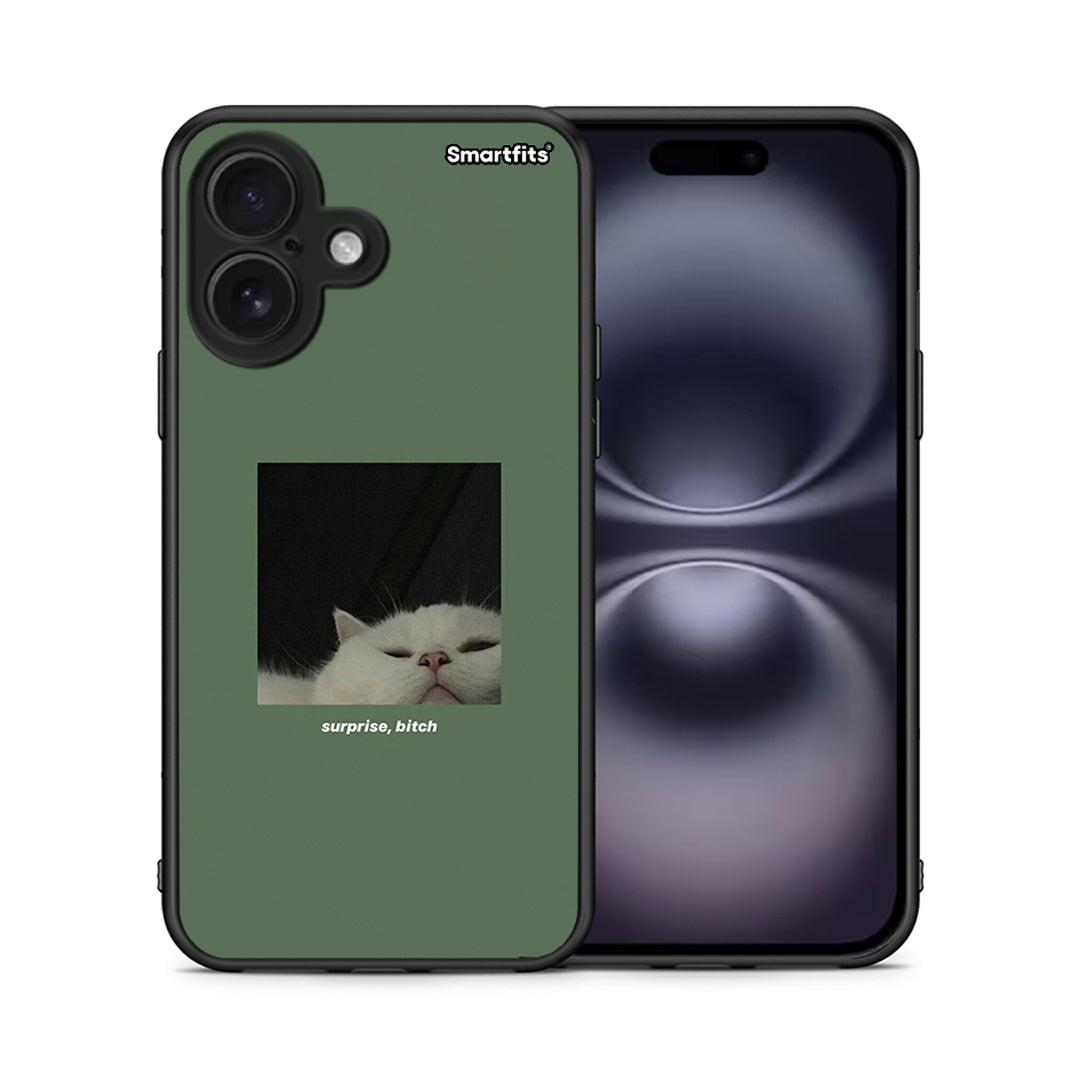 Θήκη iPhone 16 Bitch Surprise από τη Smartfits με σχέδιο στο πίσω μέρος και μαύρο περίβλημα | iPhone 16 Bitch Surprise case with colorful back and black bezels