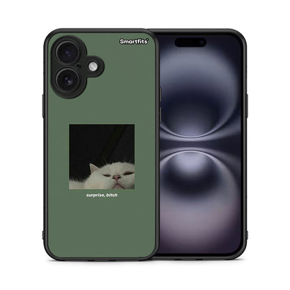 Θήκη iPhone 16 Bitch Surprise από τη Smartfits με σχέδιο στο πίσω μέρος και μαύρο περίβλημα | iPhone 16 Bitch Surprise case with colorful back and black bezels