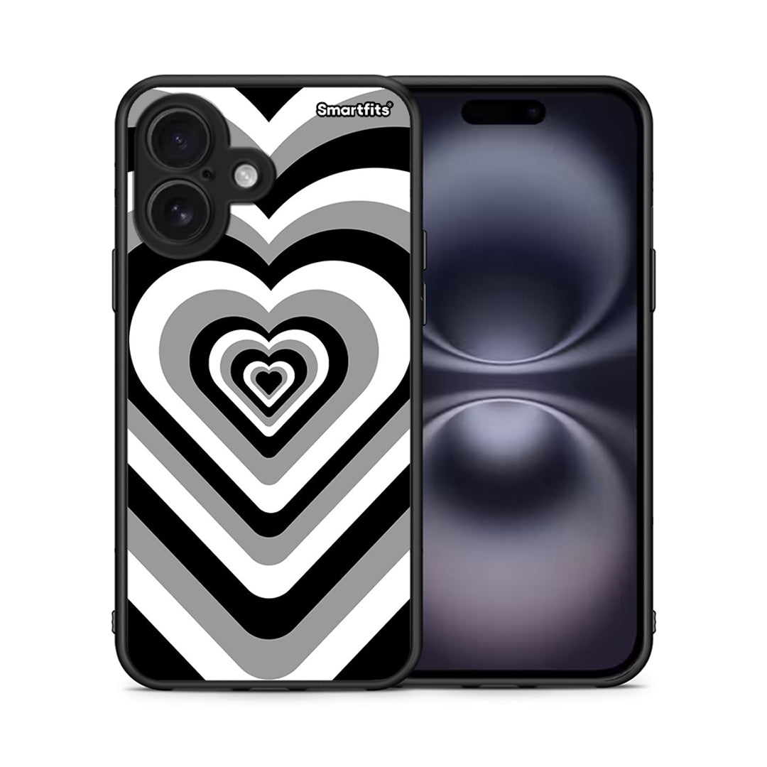 Θήκη iPhone 16 Black Hearts από τη Smartfits με σχέδιο στο πίσω μέρος και μαύρο περίβλημα | iPhone 16 Black Hearts case with colorful back and black bezels