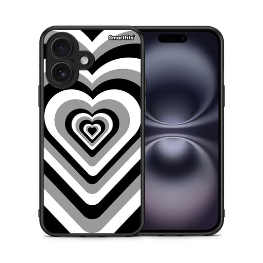 Θήκη iPhone 16 Black Hearts από τη Smartfits με σχέδιο στο πίσω μέρος και μαύρο περίβλημα | iPhone 16 Black Hearts case with colorful back and black bezels