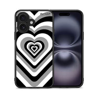Thumbnail for Θήκη iPhone 16 Black Hearts από τη Smartfits με σχέδιο στο πίσω μέρος και μαύρο περίβλημα | iPhone 16 Black Hearts case with colorful back and black bezels