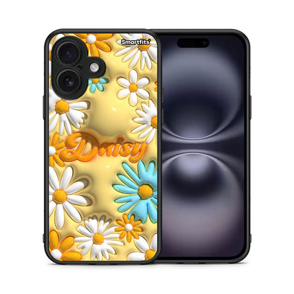 Θήκη iPhone 16 Bubble Daisies από τη Smartfits με σχέδιο στο πίσω μέρος και μαύρο περίβλημα | iPhone 16 Bubble Daisies case with colorful back and black bezels