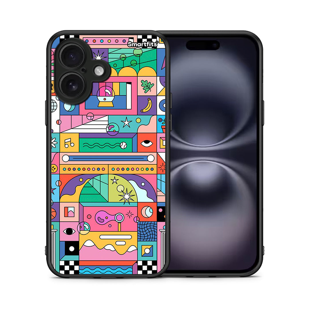 Θήκη iPhone 16 Bubbles Soap από τη Smartfits με σχέδιο στο πίσω μέρος και μαύρο περίβλημα | iPhone 16 Bubbles Soap case with colorful back and black bezels