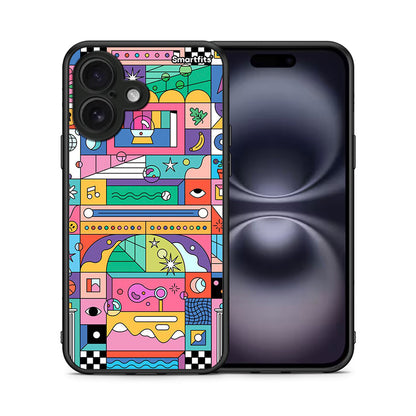 Θήκη iPhone 16 Bubbles Soap από τη Smartfits με σχέδιο στο πίσω μέρος και μαύρο περίβλημα | iPhone 16 Bubbles Soap case with colorful back and black bezels