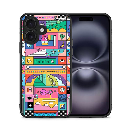 Θήκη iPhone 16 Bubbles Soap από τη Smartfits με σχέδιο στο πίσω μέρος και μαύρο περίβλημα | iPhone 16 Bubbles Soap case with colorful back and black bezels