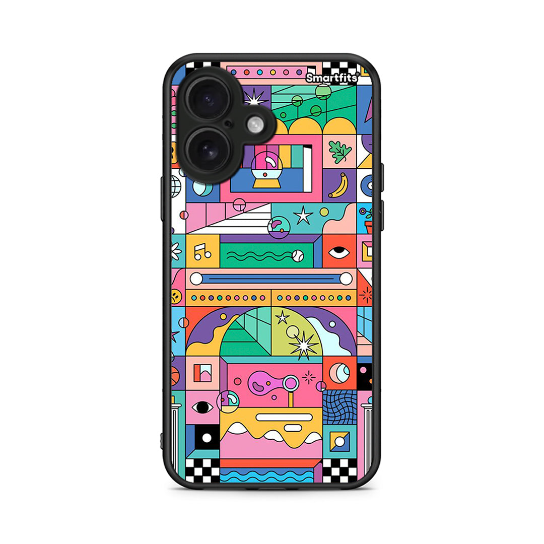 iPhone 16 Bubbles Soap θήκη από τη Smartfits με σχέδιο στο πίσω μέρος και μαύρο περίβλημα | Smartphone case with colorful back and black bezels by Smartfits