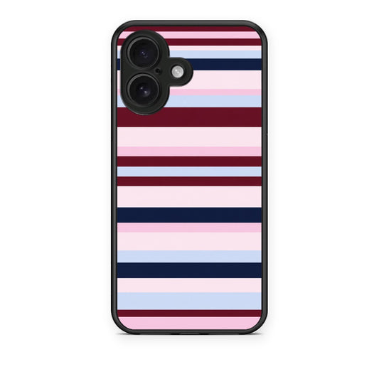 Θήκη iPhone 16 Burgundy Pink and Blue Horizontal Stripes από τη Smartfits με σχέδιο στο πίσω μέρος και μαύρο περίβλημα | iPhone 16 Burgundy Pink and Blue Horizontal Stripes case with colorful back and black bezels