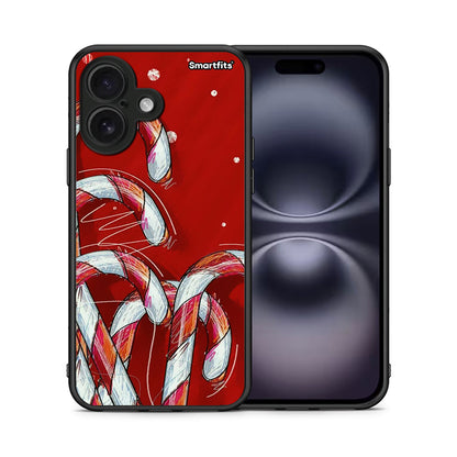 Θήκη iPhone 16 Candy Cane από τη Smartfits με σχέδιο στο πίσω μέρος και μαύρο περίβλημα | iPhone 16 Candy Cane case with colorful back and black bezels