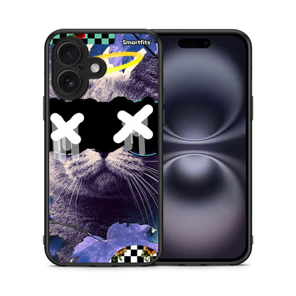 Θήκη iPhone 16 Cat Collage από τη Smartfits με σχέδιο στο πίσω μέρος και μαύρο περίβλημα | iPhone 16 Cat Collage case with colorful back and black bezels