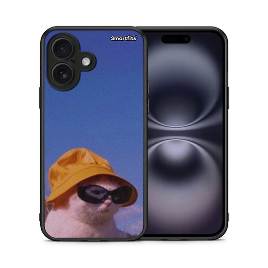 Θήκη iPhone 16 Cat Diva από τη Smartfits με σχέδιο στο πίσω μέρος και μαύρο περίβλημα | iPhone 16 Cat Diva case with colorful back and black bezels