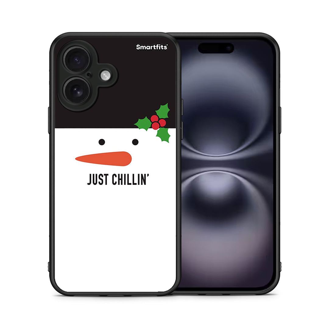 Θήκη iPhone 16 Christmas Chillin από τη Smartfits με σχέδιο στο πίσω μέρος και μαύρο περίβλημα | iPhone 16 Christmas Chillin case with colorful back and black bezels