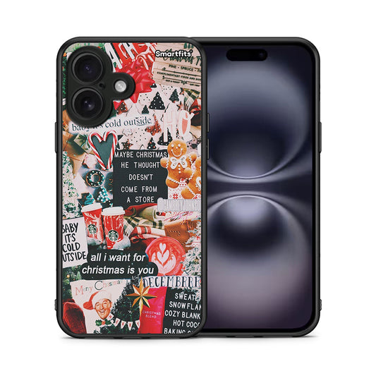 Θήκη iPhone 16 Christmas Happiness από τη Smartfits με σχέδιο στο πίσω μέρος και μαύρο περίβλημα | iPhone 16 Christmas Happiness case with colorful back and black bezels