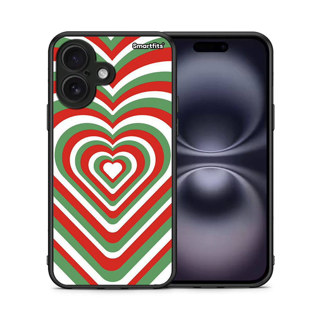 Θήκη iPhone 16 Christmas Hearts από τη Smartfits με σχέδιο στο πίσω μέρος και μαύρο περίβλημα | iPhone 16 Christmas Hearts case with colorful back and black bezels