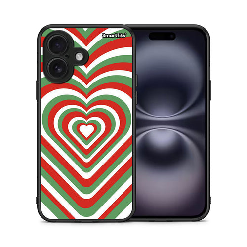 Θήκη iPhone 16 Christmas Hearts από τη Smartfits με σχέδιο στο πίσω μέρος και μαύρο περίβλημα | iPhone 16 Christmas Hearts case with colorful back and black bezels