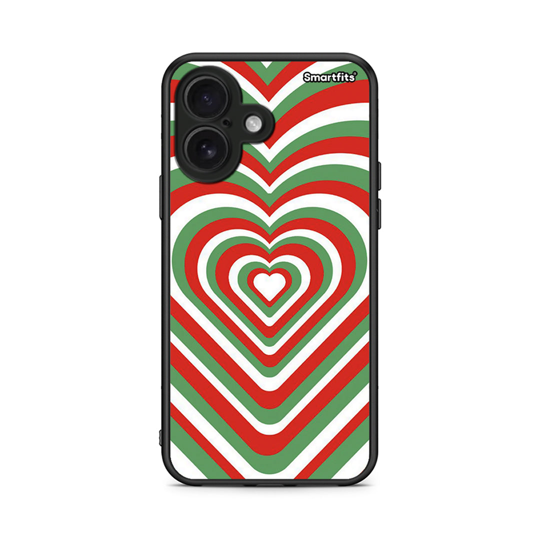 iPhone 16 Christmas Hearts θήκη από τη Smartfits με σχέδιο στο πίσω μέρος και μαύρο περίβλημα | Smartphone case with colorful back and black bezels by Smartfits