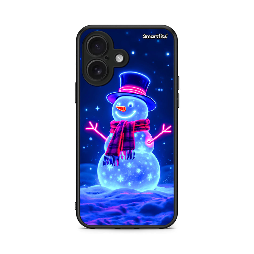 iPhone 16 Christmas Neon Snowman θήκη από τη Smartfits με σχέδιο στο πίσω μέρος και μαύρο περίβλημα | Smartphone case with colorful back and black bezels by Smartfits