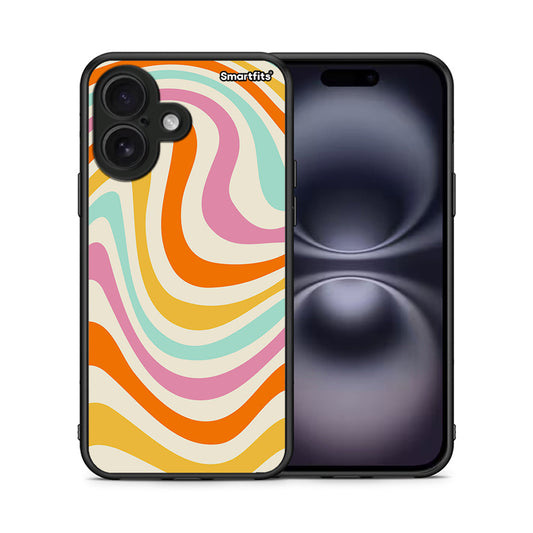 Θήκη iPhone 16 Colourful Waves από τη Smartfits με σχέδιο στο πίσω μέρος και μαύρο περίβλημα | iPhone 16 Colourful Waves case with colorful back and black bezels