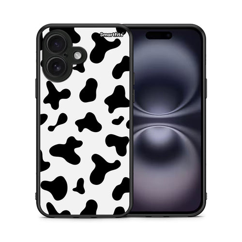Θήκη iPhone 16 Cow Print από τη Smartfits με σχέδιο στο πίσω μέρος και μαύρο περίβλημα | iPhone 16 Cow Print case with colorful back and black bezels