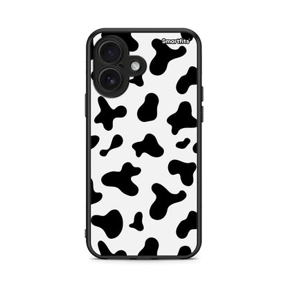 iPhone 16 Cow Print θήκη από τη Smartfits με σχέδιο στο πίσω μέρος και μαύρο περίβλημα | Smartphone case with colorful back and black bezels by Smartfits