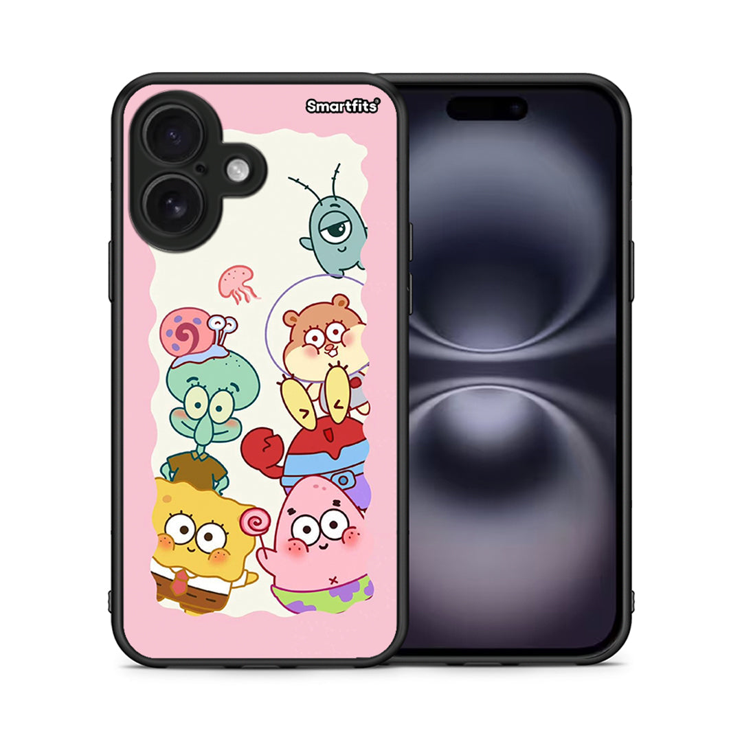 Θήκη iPhone 16 Cute Companion από τη Smartfits με σχέδιο στο πίσω μέρος και μαύρο περίβλημα | iPhone 16 Cute Companion case with colorful back and black bezels