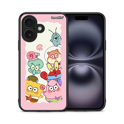 Θήκη iPhone 16 Cute Companion από τη Smartfits με σχέδιο στο πίσω μέρος και μαύρο περίβλημα | iPhone 16 Cute Companion case with colorful back and black bezels