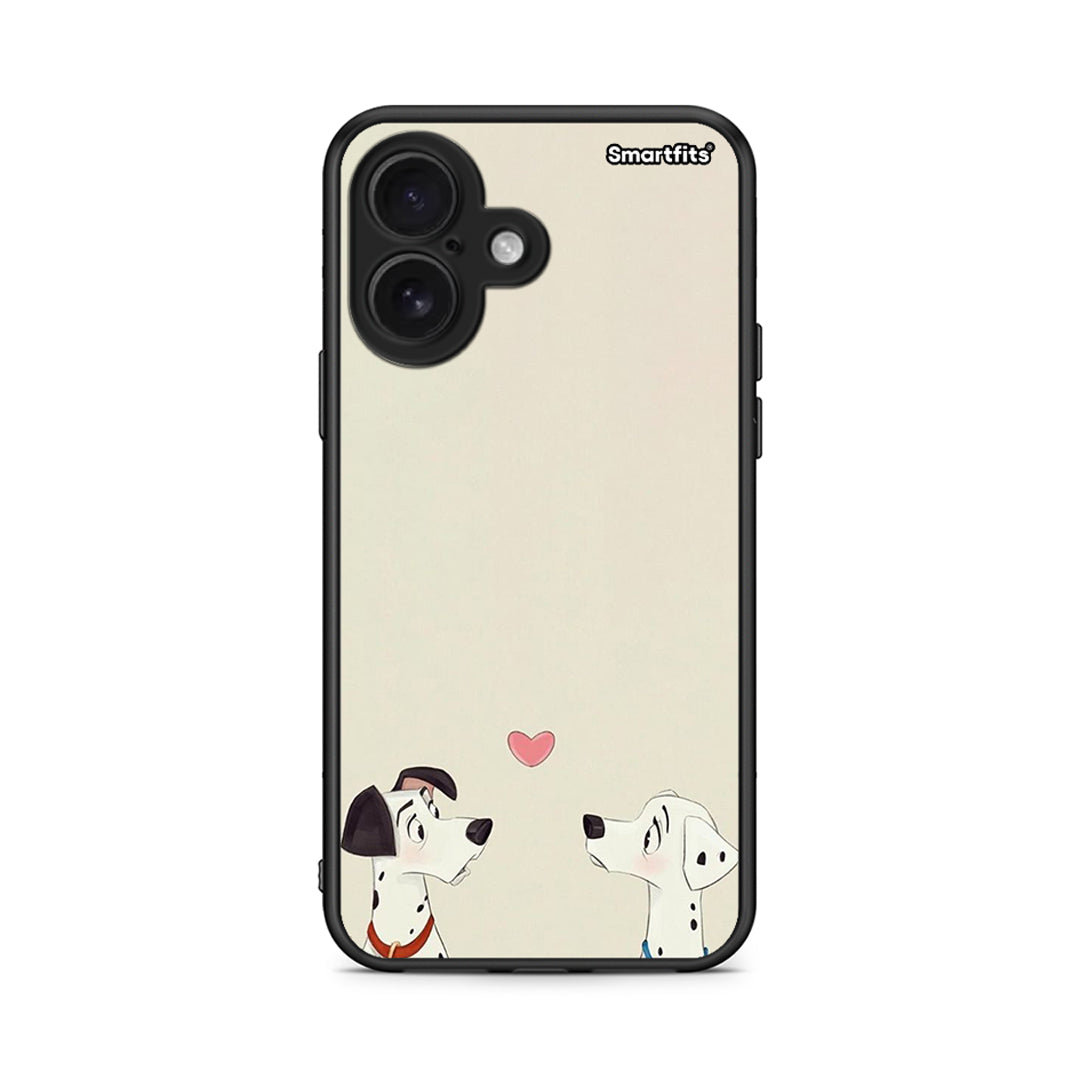 iPhone 16 Dalmatians Love θήκη από τη Smartfits με σχέδιο στο πίσω μέρος και μαύρο περίβλημα | Smartphone case with colorful back and black bezels by Smartfits