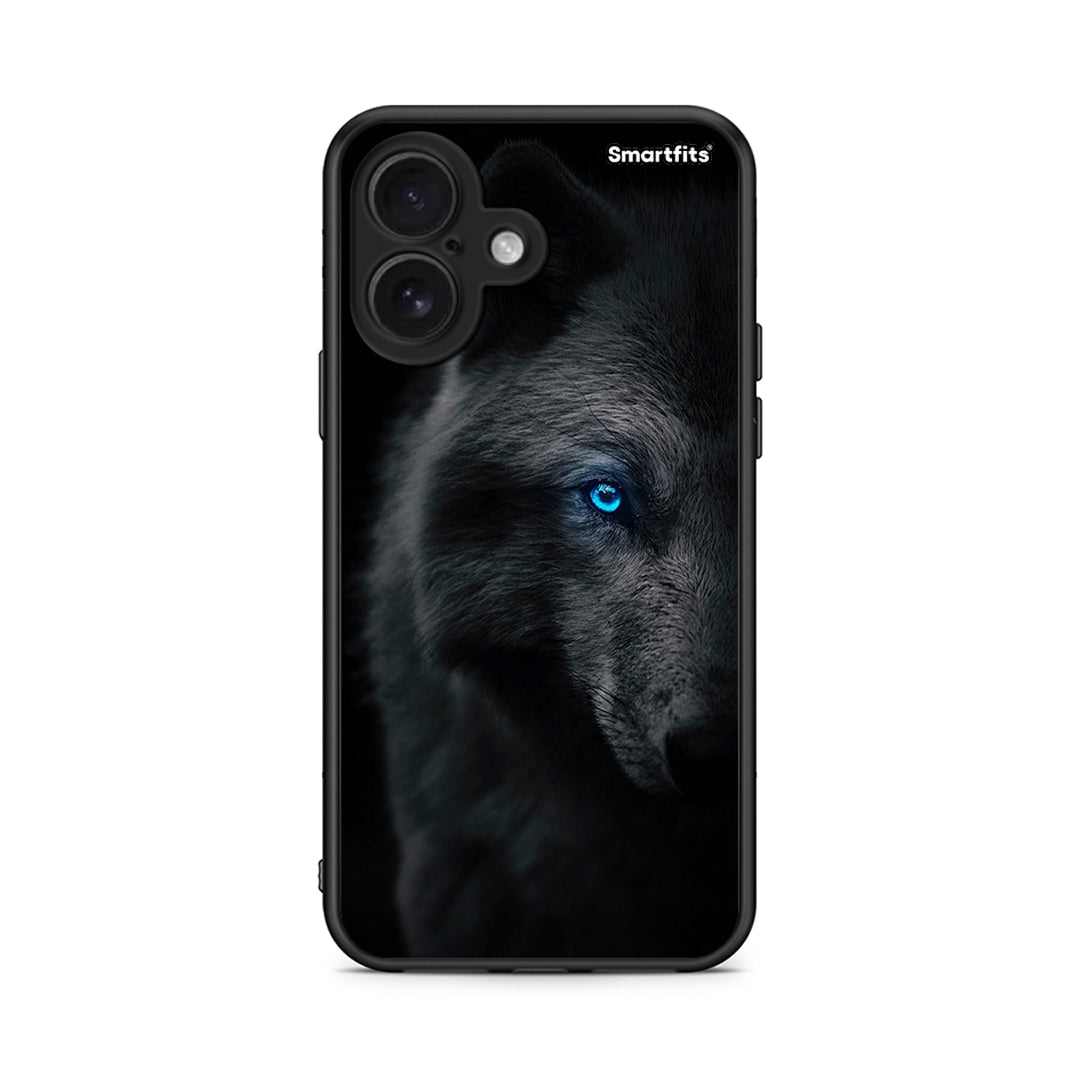 iPhone 16 Dark Wolf θήκη από τη Smartfits με σχέδιο στο πίσω μέρος και μαύρο περίβλημα | Smartphone case with colorful back and black bezels by Smartfits