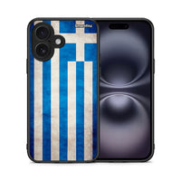 Thumbnail for Θήκη iPhone 16 Greek Flag από τη Smartfits με σχέδιο στο πίσω μέρος και μαύρο περίβλημα | iPhone 16 Greek Flag case with colorful back and black bezels