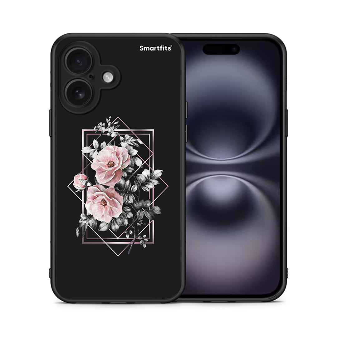 Θήκη iPhone 16 Frame Flower από τη Smartfits με σχέδιο στο πίσω μέρος και μαύρο περίβλημα | iPhone 16 Frame Flower case with colorful back and black bezels