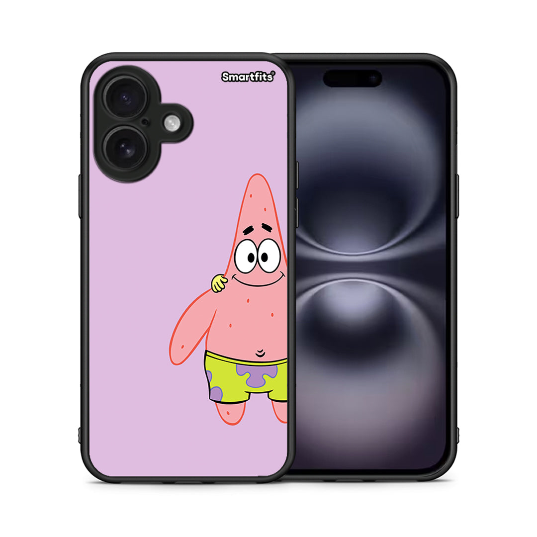 Θήκη iPhone 16 Friends Patrick από τη Smartfits με σχέδιο στο πίσω μέρος και μαύρο περίβλημα | iPhone 16 Friends Patrick case with colorful back and black bezels