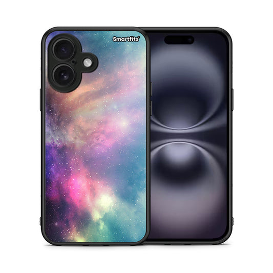 Θήκη iPhone 16 Rainbow Galaxy από τη Smartfits με σχέδιο στο πίσω μέρος και μαύρο περίβλημα | iPhone 16 Rainbow Galaxy case with colorful back and black bezels