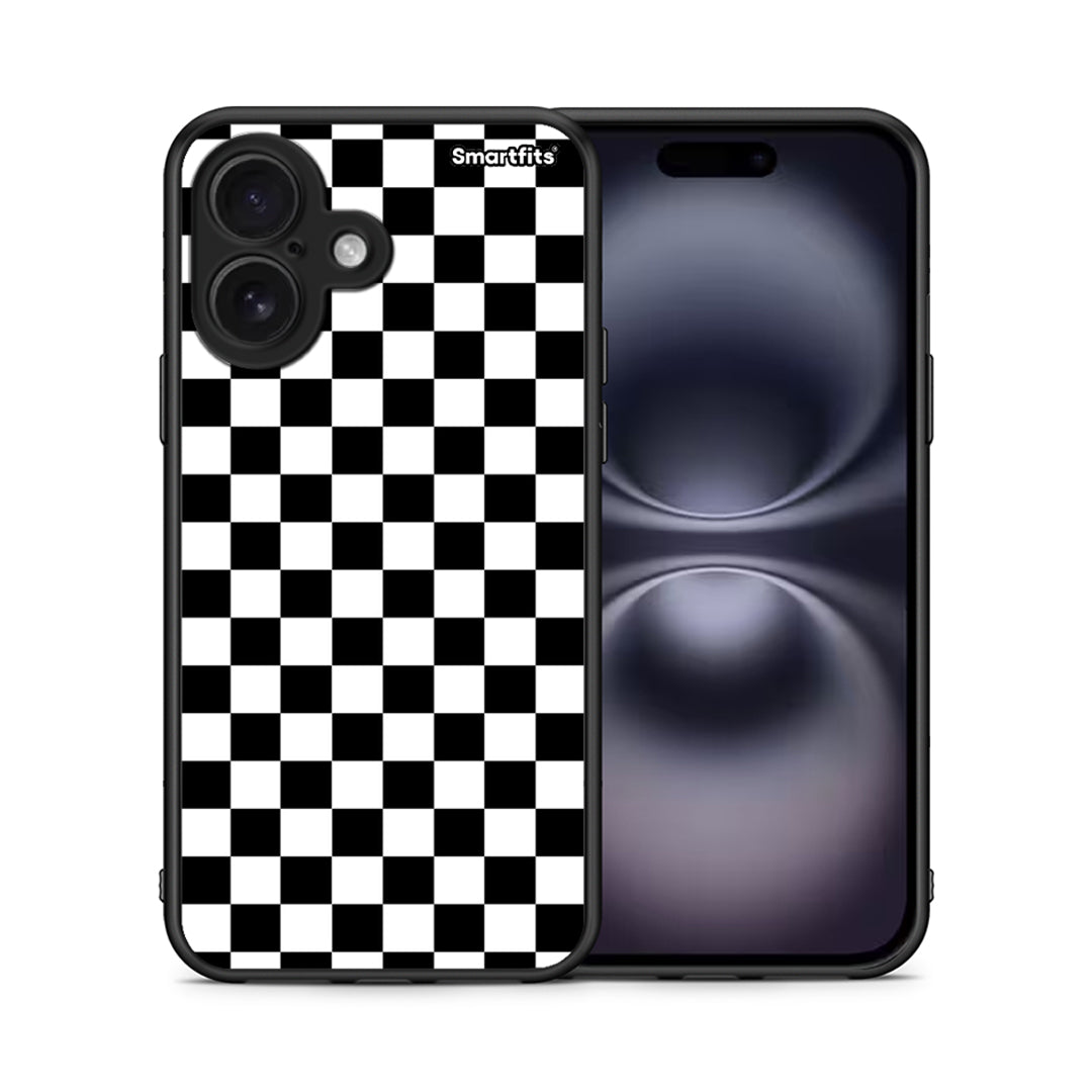 Θήκη iPhone 16 Squares Geometric από τη Smartfits με σχέδιο στο πίσω μέρος και μαύρο περίβλημα | iPhone 16 Squares Geometric case with colorful back and black bezels