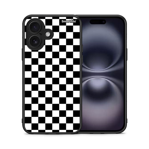 Θήκη iPhone 16 Squares Geometric από τη Smartfits με σχέδιο στο πίσω μέρος και μαύρο περίβλημα | iPhone 16 Squares Geometric case with colorful back and black bezels