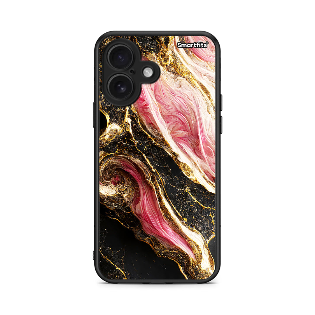 iPhone 16 Glamorous Pink Marble θήκη από τη Smartfits με σχέδιο στο πίσω μέρος και μαύρο περίβλημα | Smartphone case with colorful back and black bezels by Smartfits